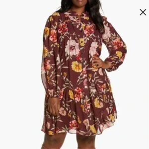 Julia Jordan Floral Print Pleated Long Sleeve A-Line Dress NWOT
